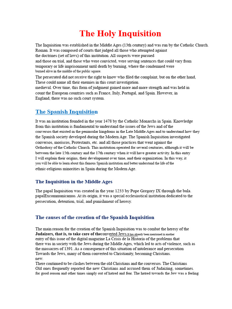 The Holy Inquisition | PDF | Spanish Inquisition | Inquisition