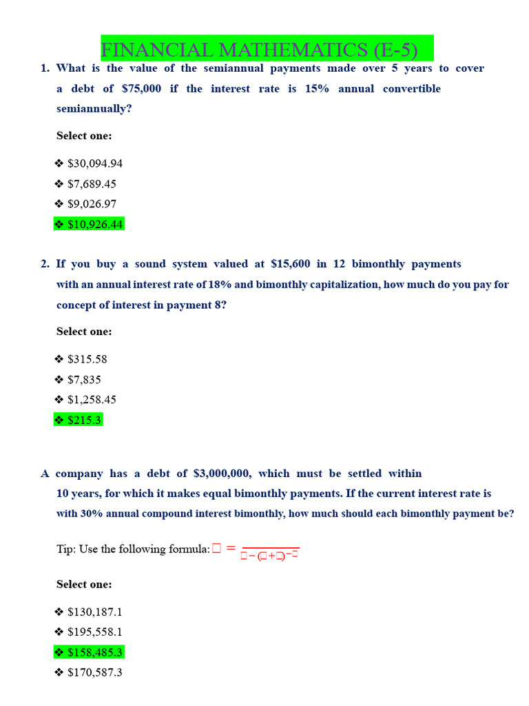 Financial Mathematics (E-5) | PDF | Interest | Debt