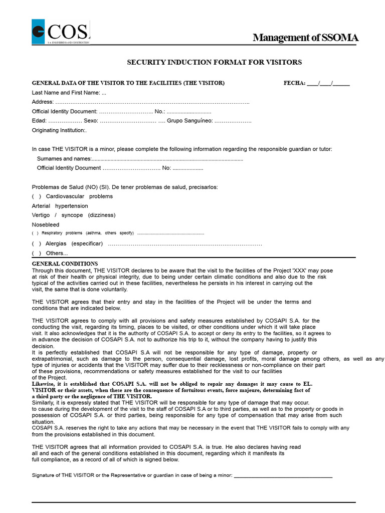 Visitor Security Induction Form | PDF | Private Law | Common Law