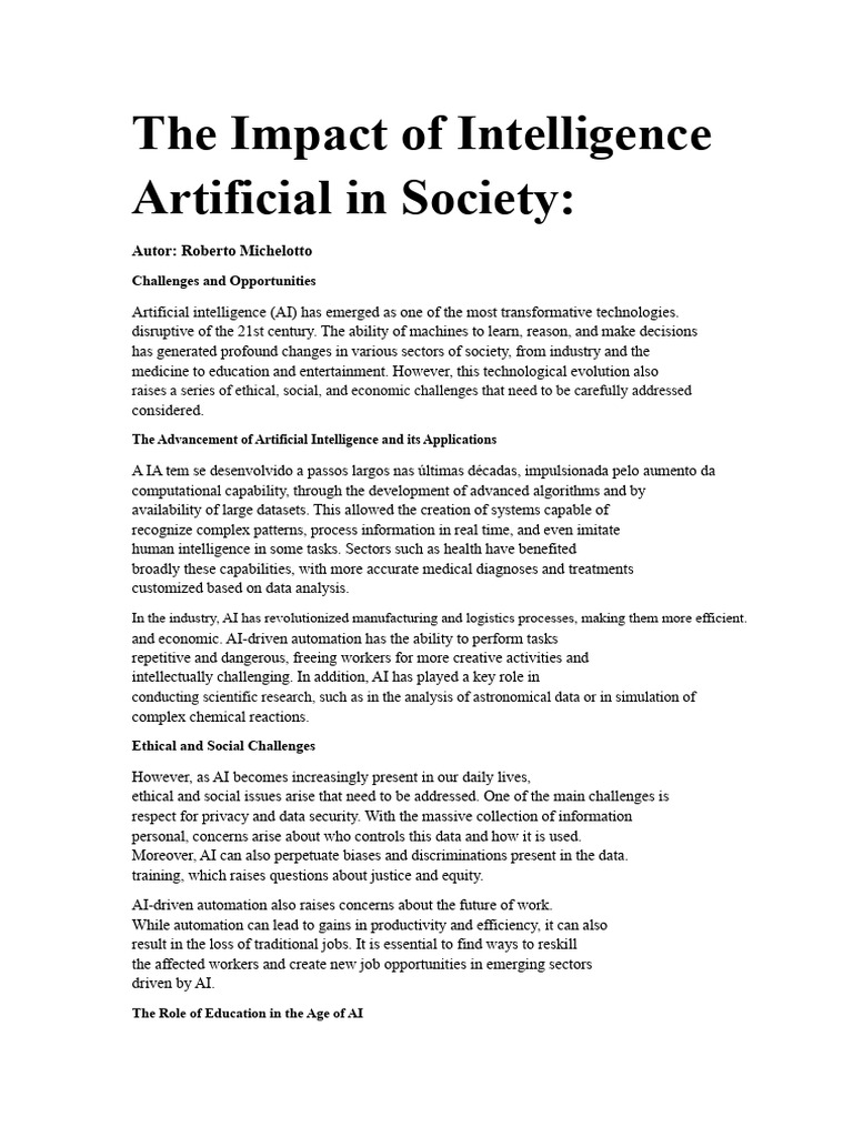 The Impact of Artificial Intelligence on Society | PDF | Artificial ...