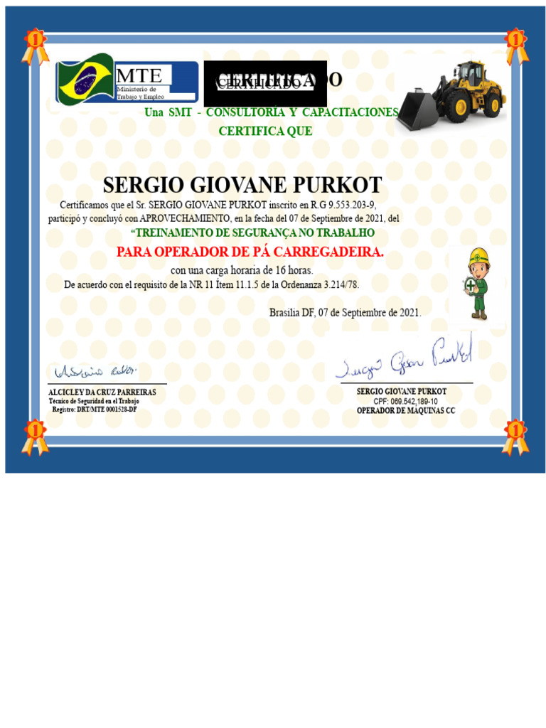 246525465-Certificado-de-Entrenamiento-Nr-11-Operador-de-Bulldozer | PDF