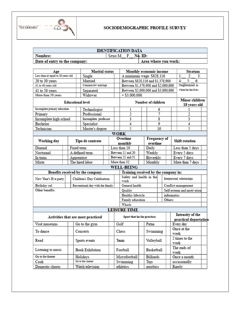 Sociodemographic Profile Survey Template | PDF