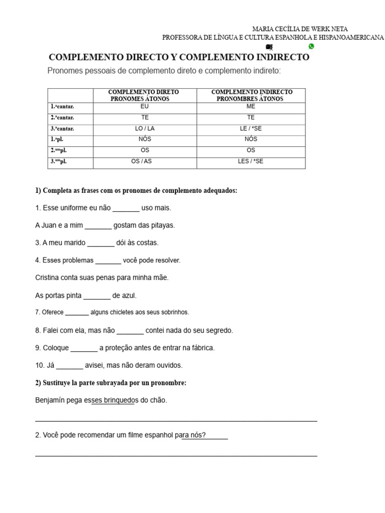 Pronomes de Complemento em Espanhol | PDF