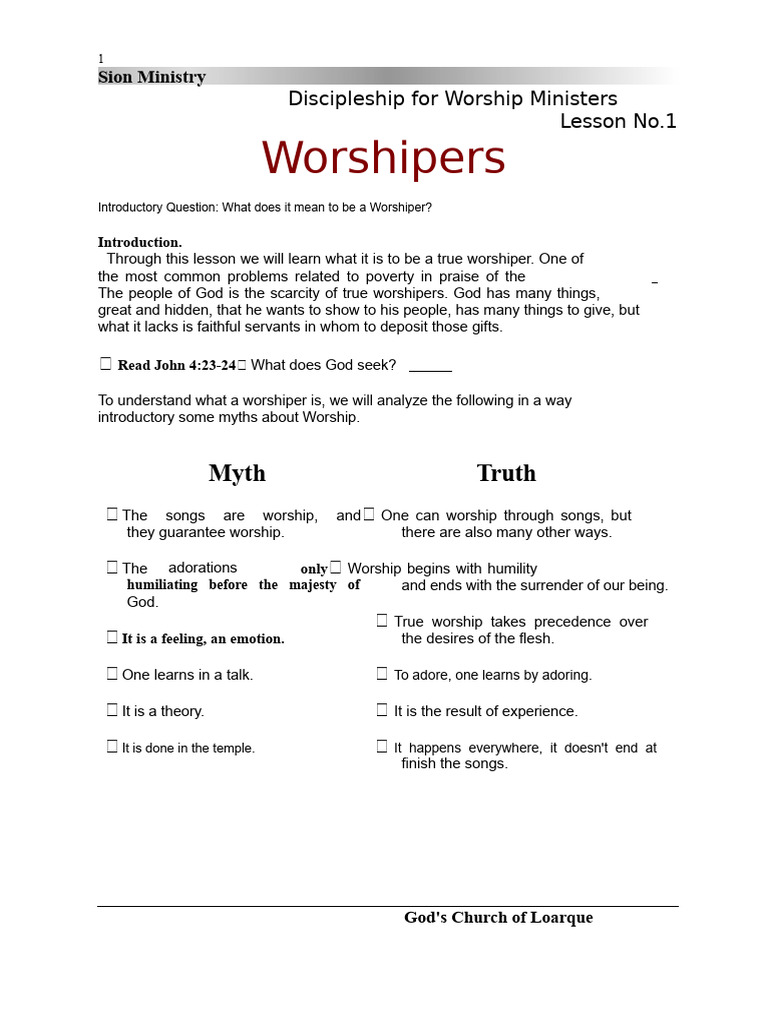 True Worship: Discipleship Lessons | PDF | Priest | Worship