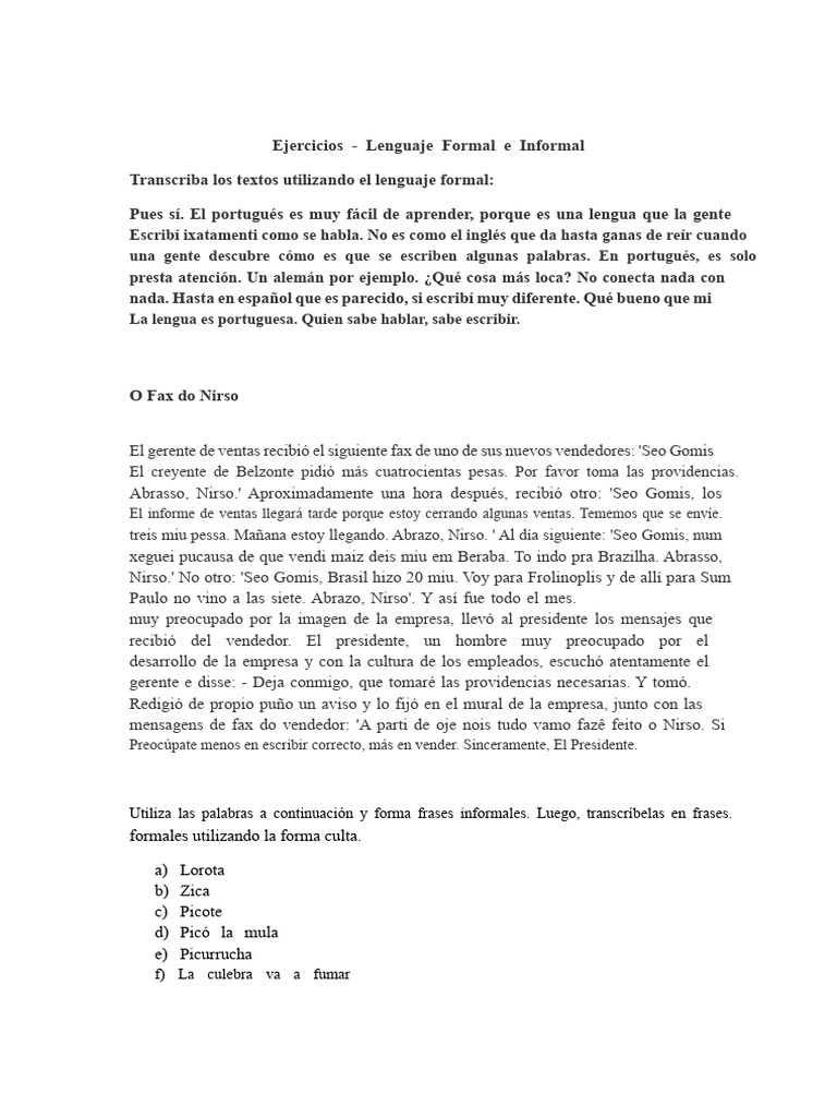 Ejercicios de Lenguaje Formal e Informal | PDF
