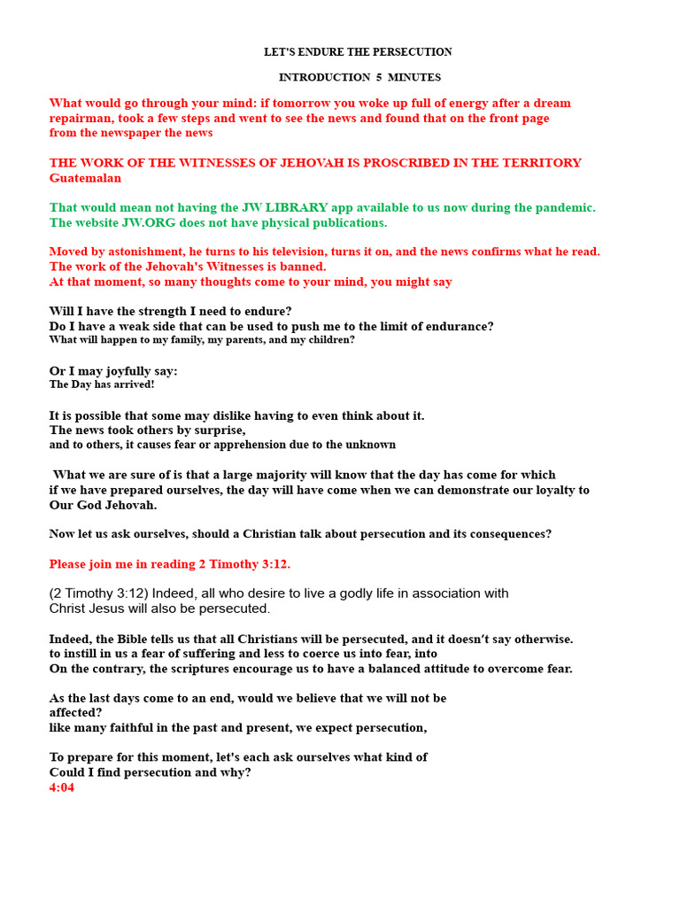 Enduring Persecution as Jehovah's Witnesses | PDF | Persecution | Satan