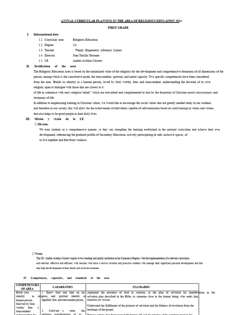 Annual Religious Education Plan 2024 | PDF | Faith | God