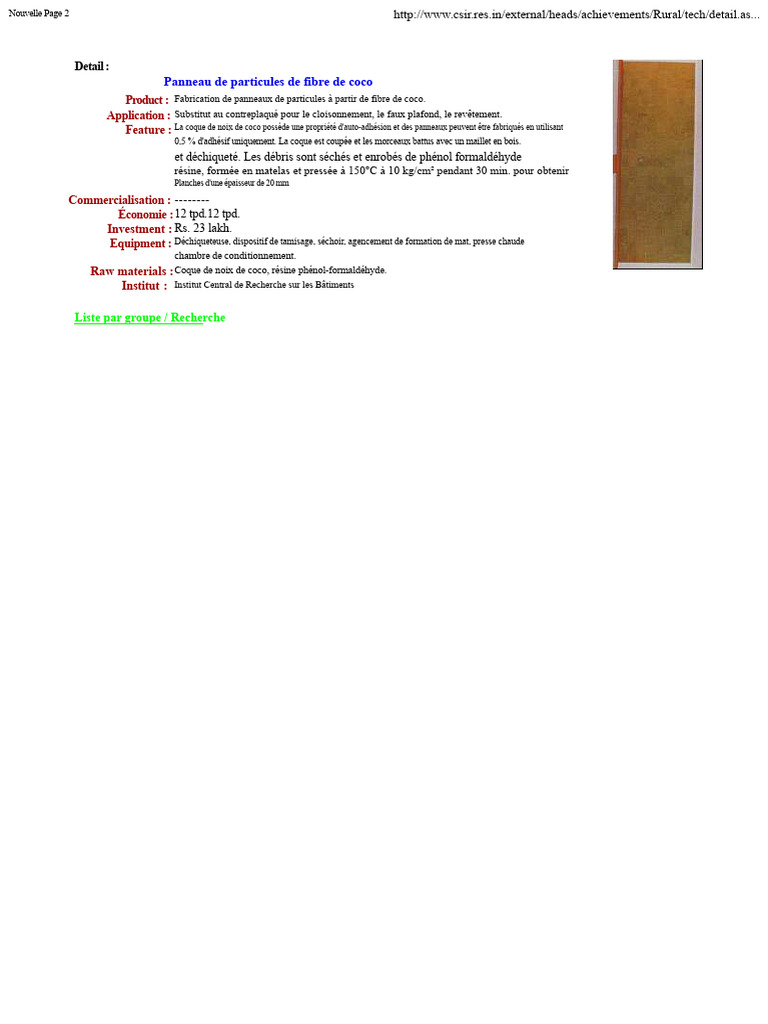Panneaux en fibre de coco : fabrication et usage | PDF