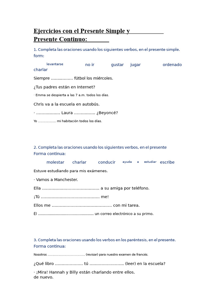 Ejercicios de Presente Simple y Continuo | PDF