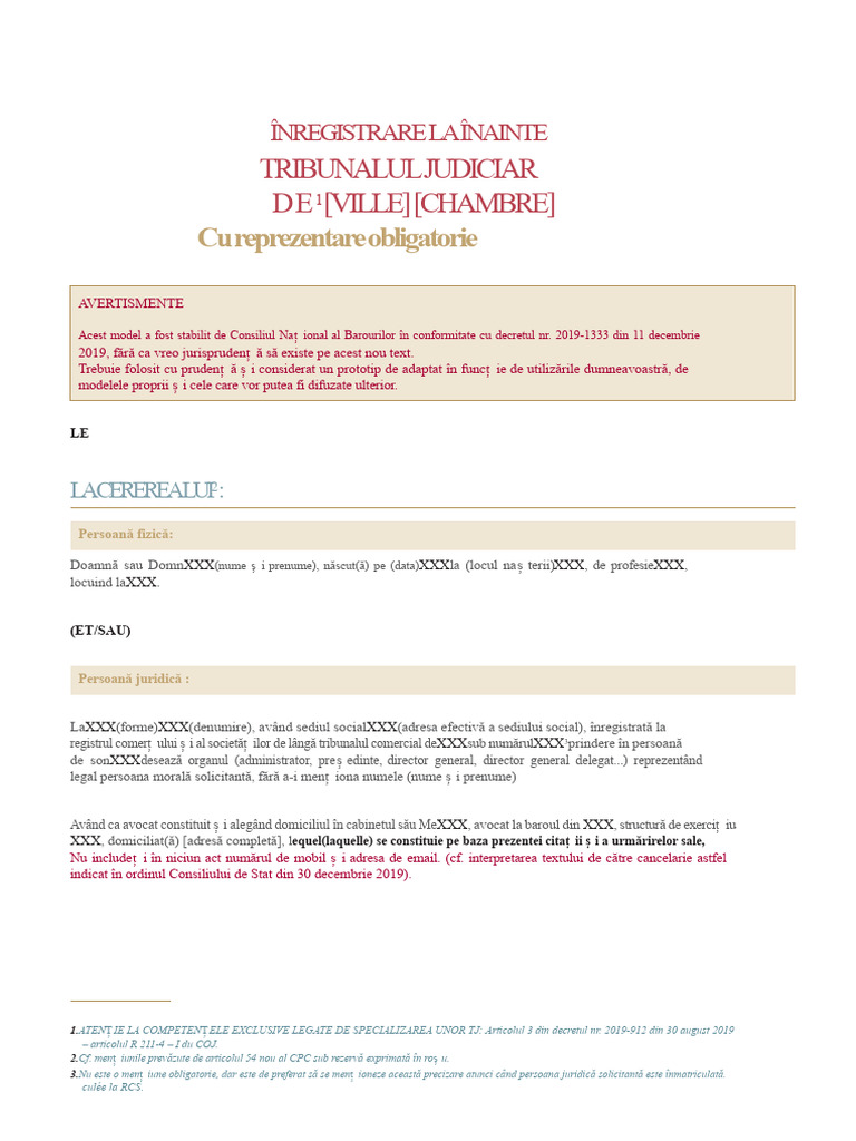 Îndemnare Din Fata Tribunalului Judiciar De1 Oras Camera Cu ...