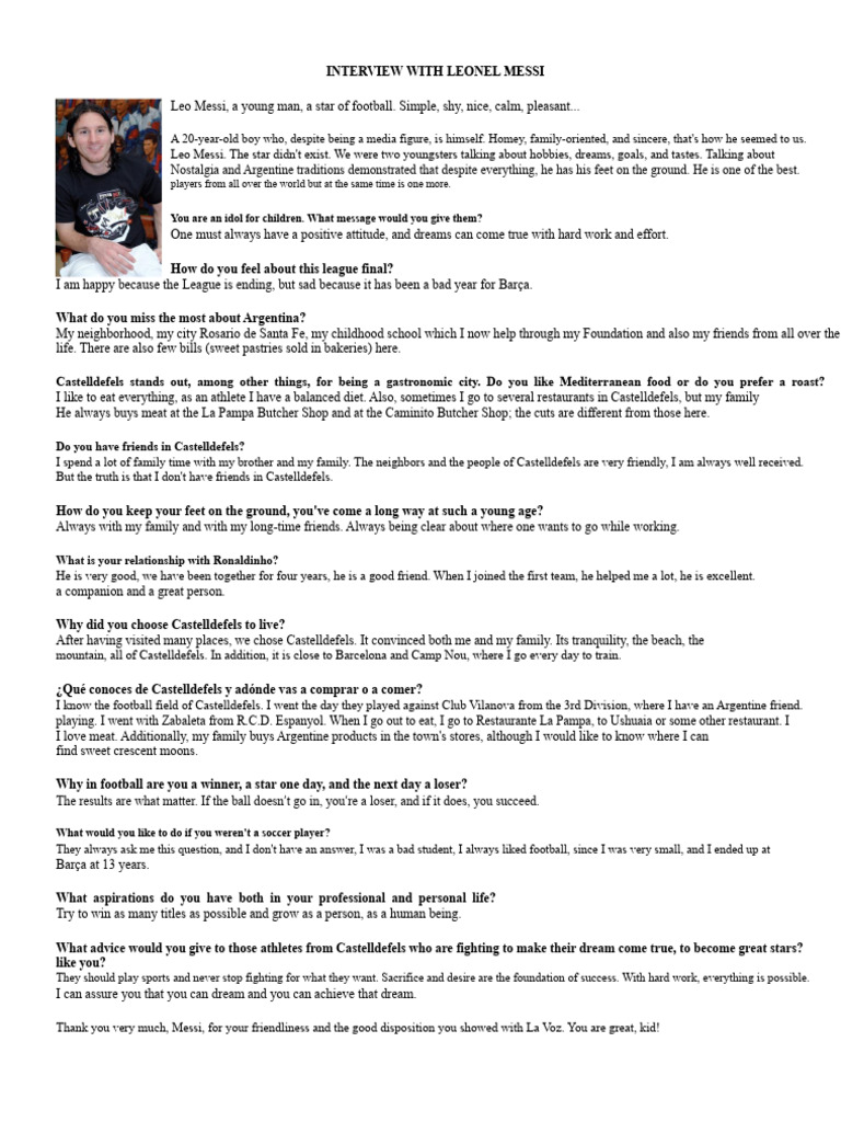 Interview with Leo Messi: Dreams & Aspirations | PDF | Lionel Messi