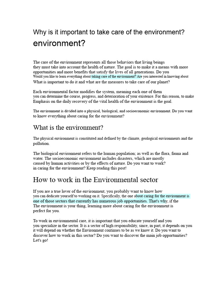 Why is it important to take care of the environment? | PDF | Natural ...