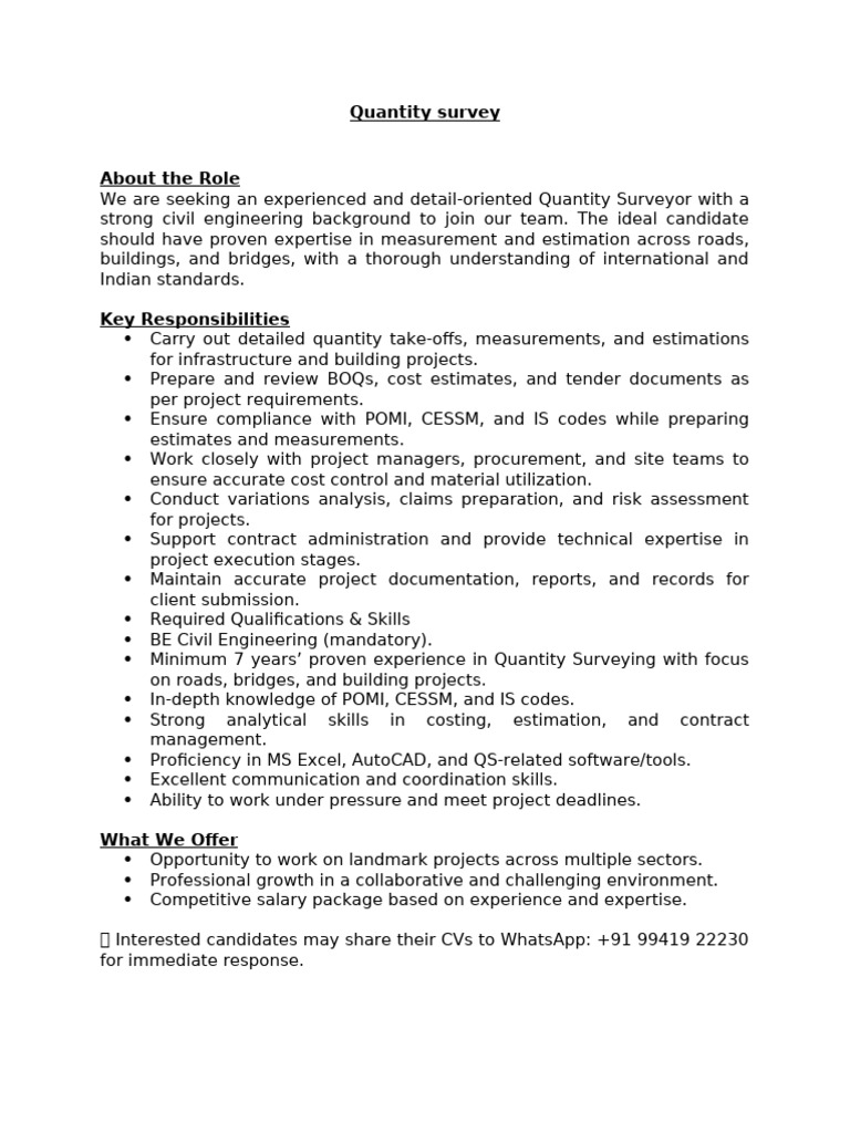 QS Job Description | PDF