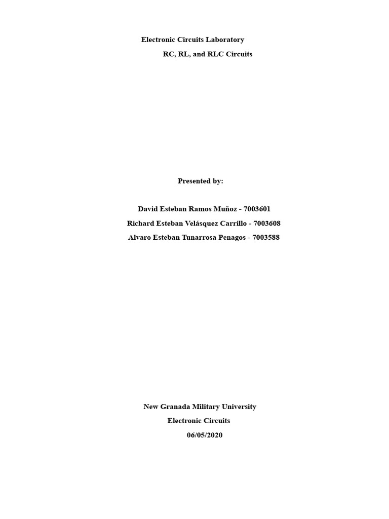 Electronic Circuits: RC, RL, RLC Lab Guide | PDF | Electrical Network ...