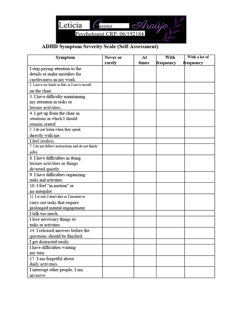 ADHD Self-Assessment Symptom Scale | PDF