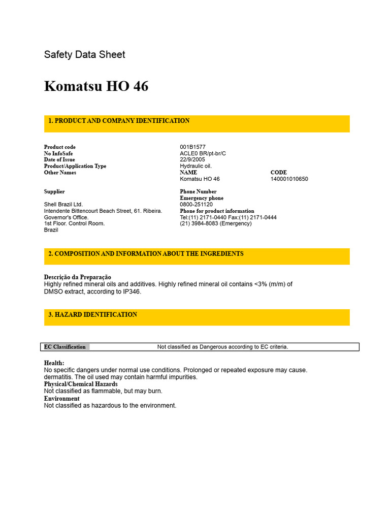 Komatsu HO 46 | PDF | Personal Protective Equipment | Toxicity