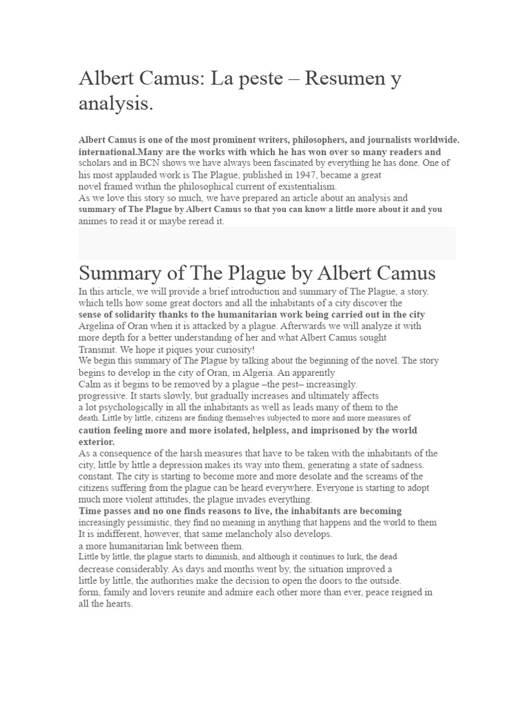 Analysis and Summary of The Plague | PDF