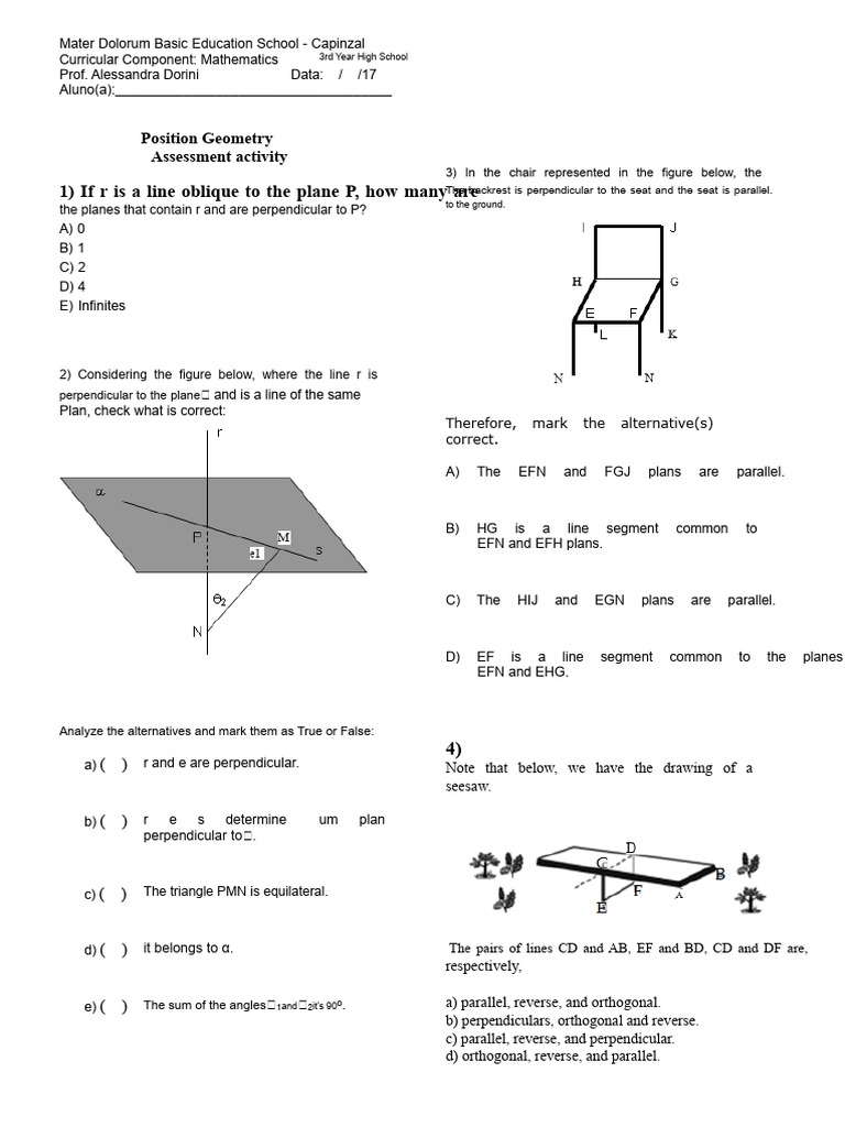 Geometry Assessment for High School Students | PDF | Perpendicular ...