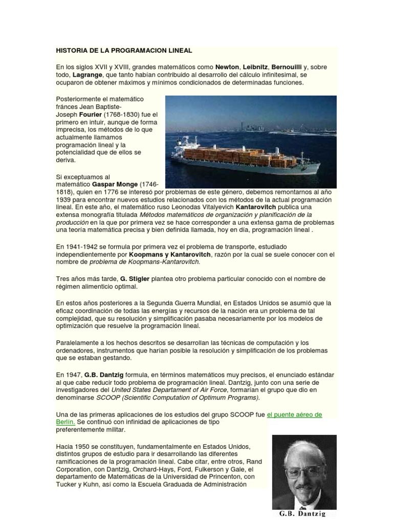 Historia de La Programacion Lineal Programación lineal