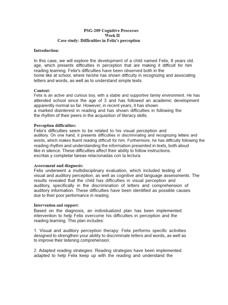 Felix's Reading Perception Challenges | PDF | Reading Comprehension ...