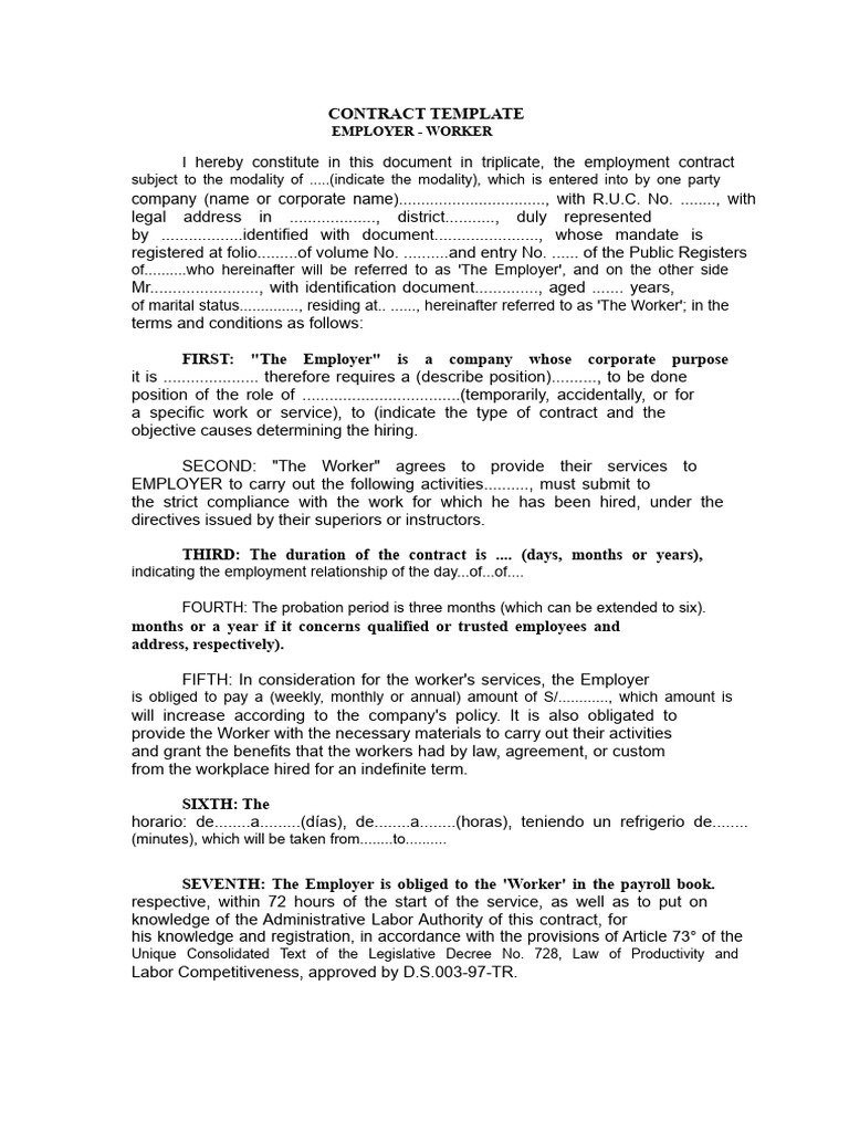 Employment Contract Template Guide | PDF | Employment | Civil Law ...