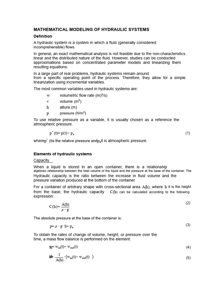 Hydraulic Systems Mathematical Modeling | PDF | Pressure | Mechanics