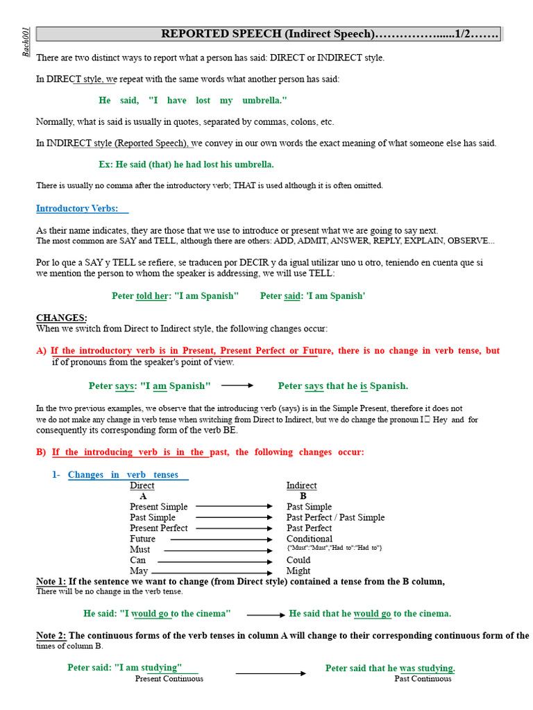 Understanding Reported Speech Rules | PDF | Question | Verb