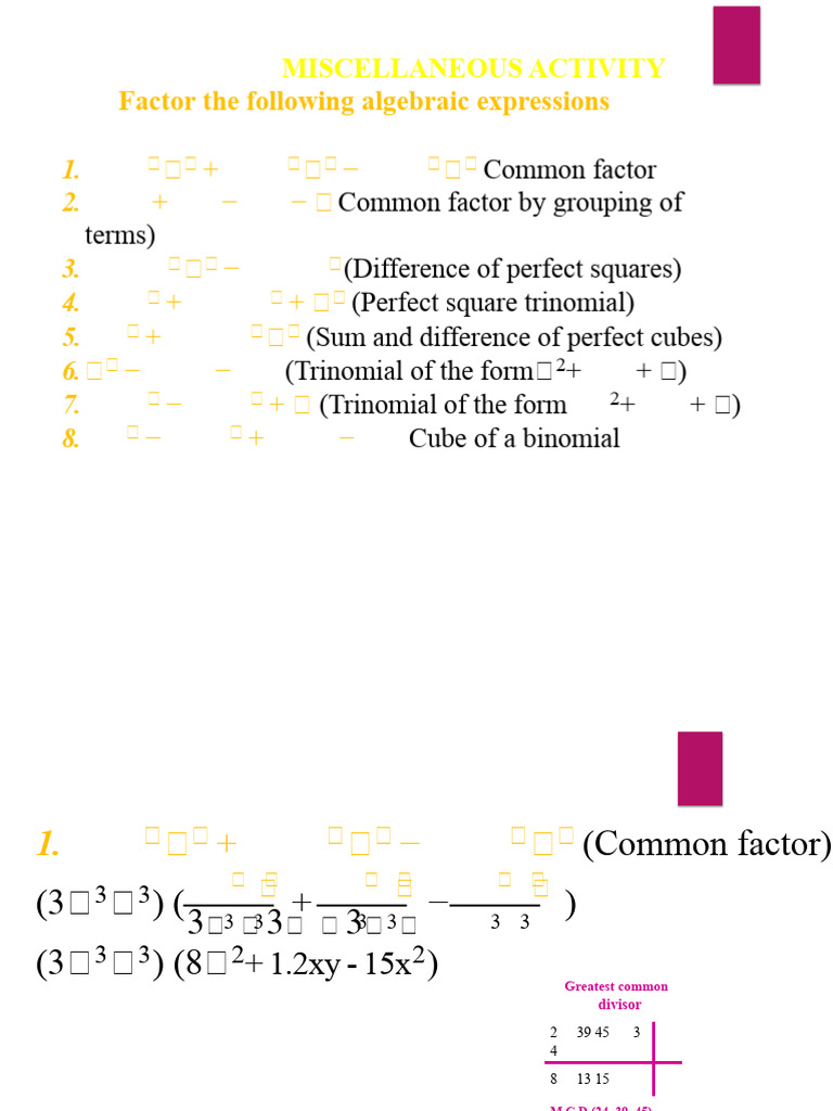 Miscellaneous Factorization Cases Activity - Examples | PDF ...