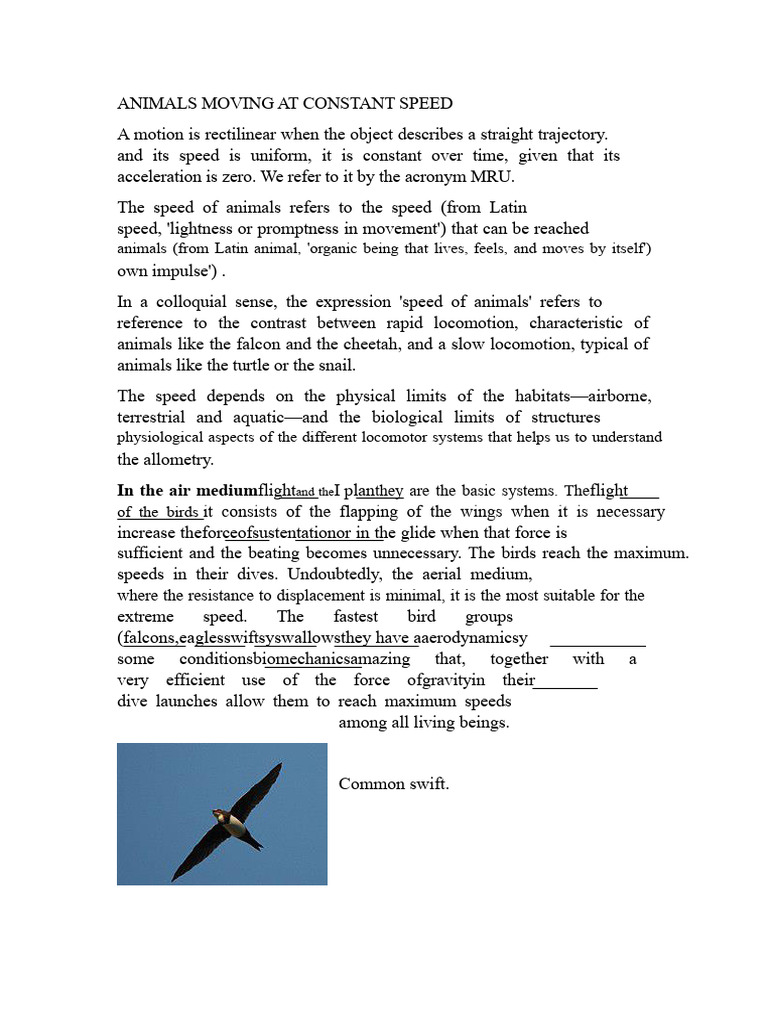 Speed of Animals in Different Environments | PDF | Animal Locomotion ...