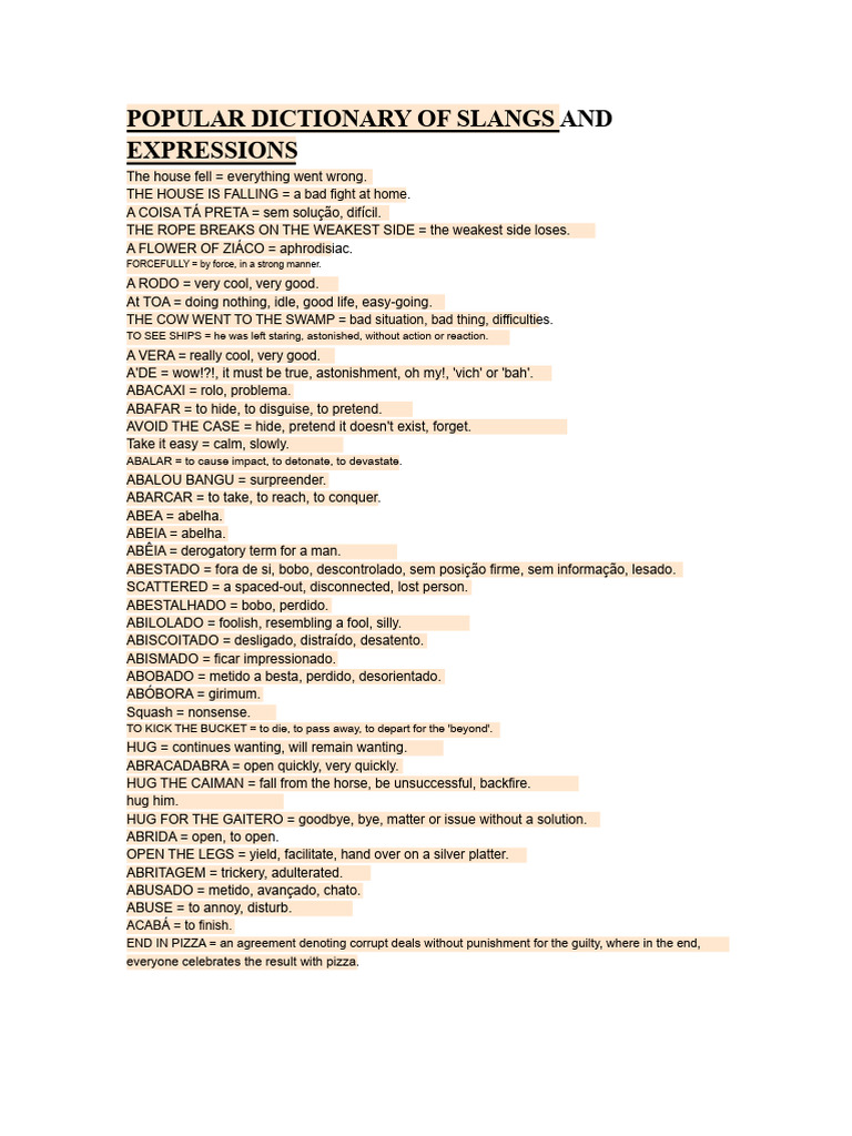 Popular Dictionary of Slangs and Expressions | PDF