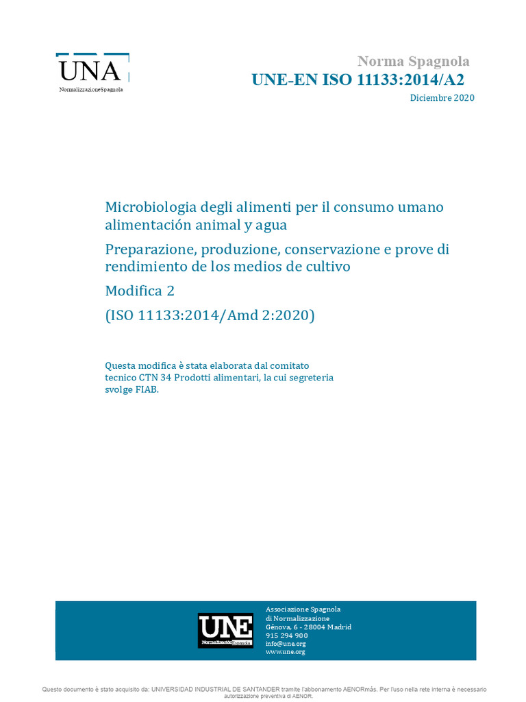 UNE-EN ISO 11133:2014/A2: Norma Spagnola | PDF