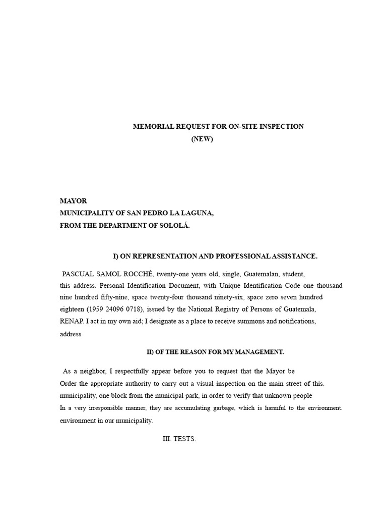 Request for Garbage Inspection in San Pedro | PDF | Government | Justice
