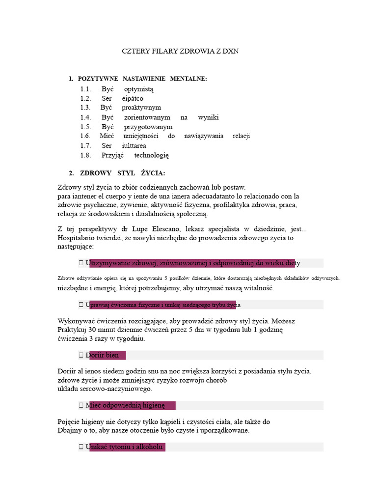 Cztery Filary Zdrowia Z DXN | PDF