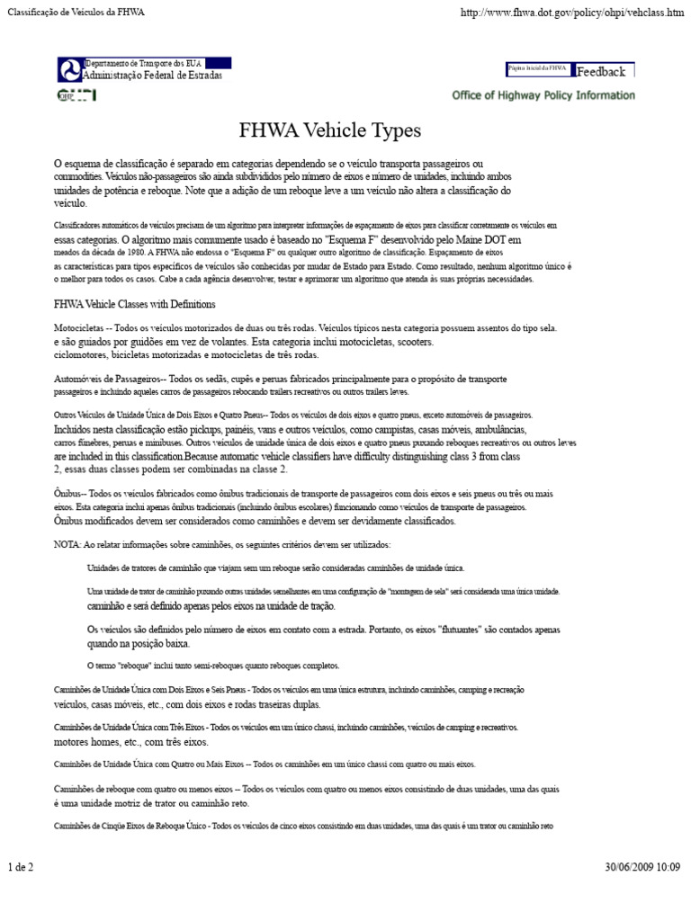 Classificação de Veículos da FHWA | PDF | Pneu | Ônibus
