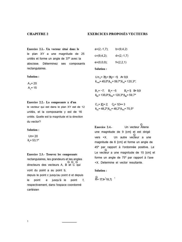 Exercices sur les vecteurs en 2D et 3D | PDF | Mathématiques ...