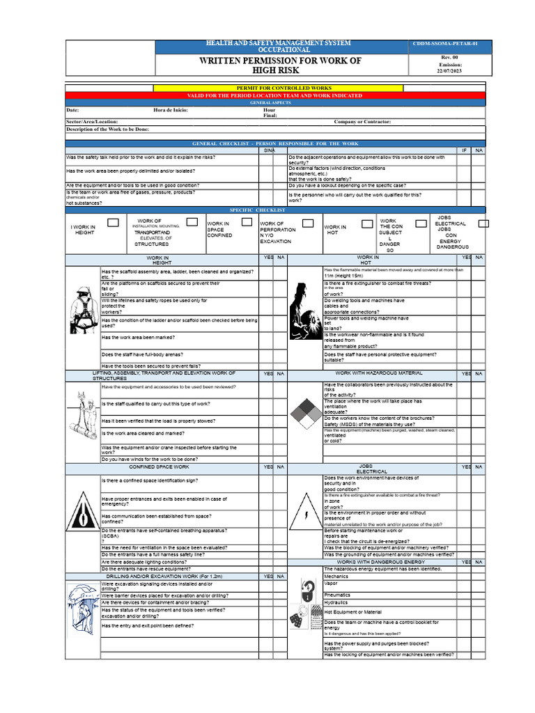 High-Risk Work Permit Checklist | PDF | Safety | Occupational Safety ...