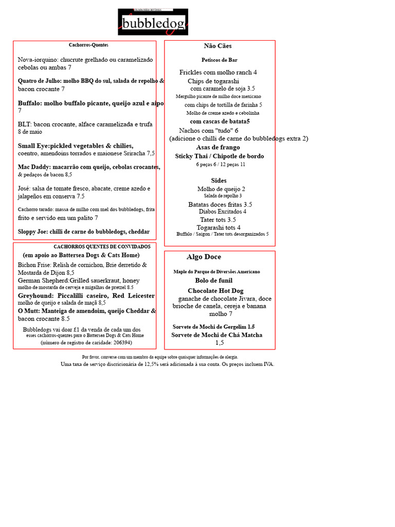 Menu Bubbledogs Agosto 2017 1 | PDF | Cachorro-quente | Alimentos