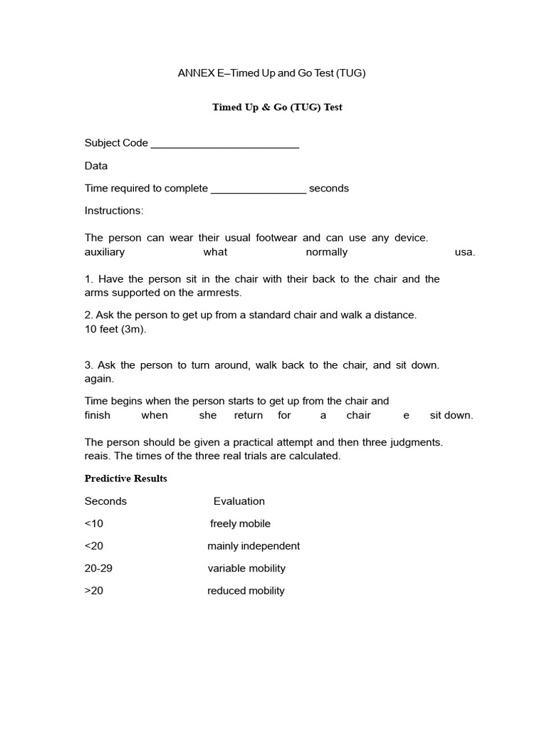 ANNEX E – Timed Up and Go Test (TUG) | PDF