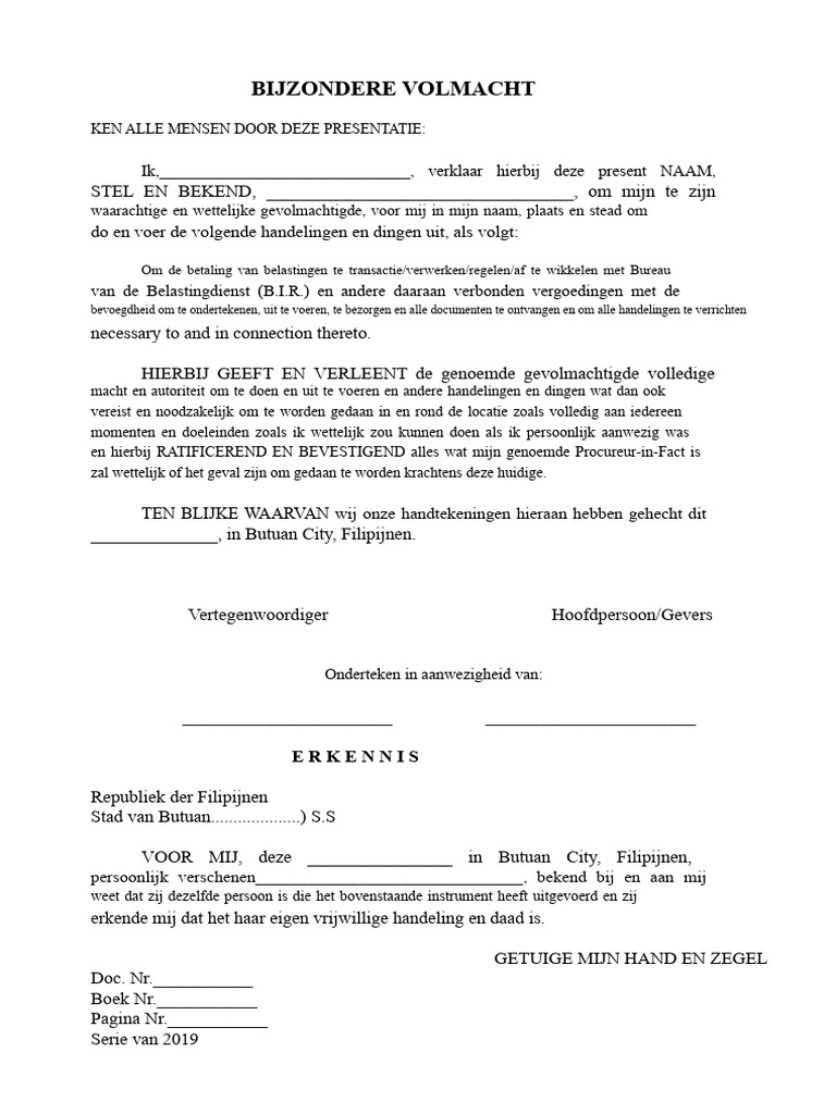 Bijzondere Volmacht Voor Bir Transactie | PDF