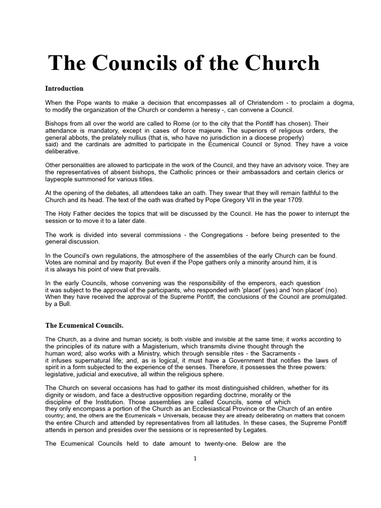Overview of Church Councils | PDF | Catholic Church | Pope