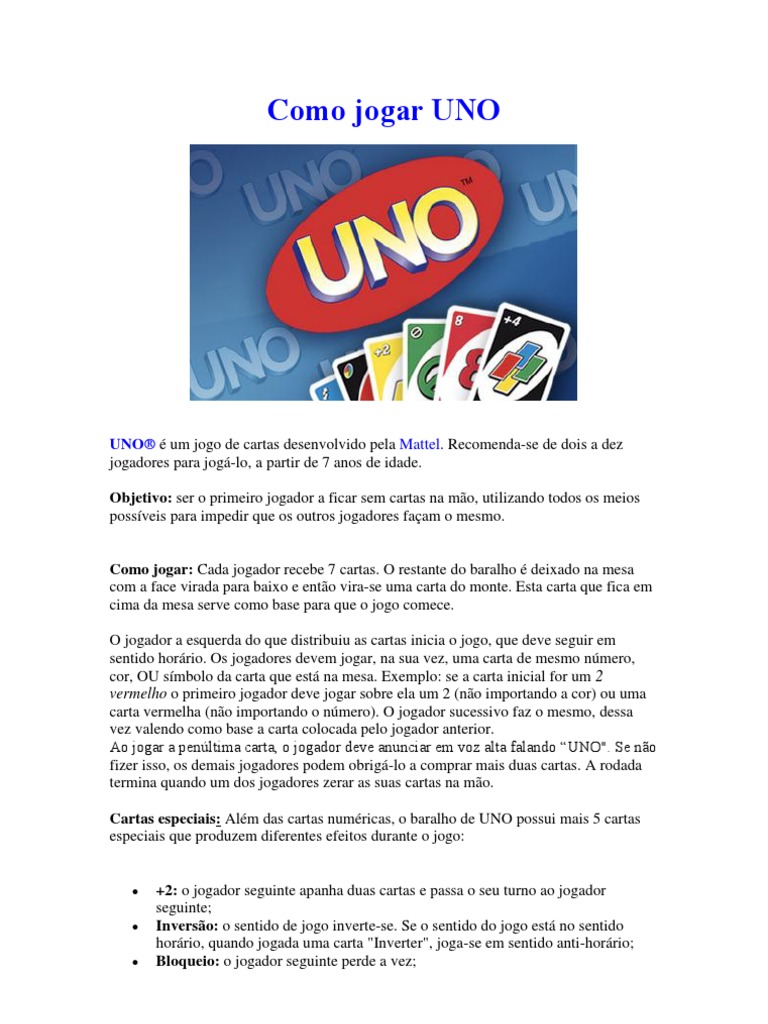 Uno, PDF, Cartas de baralho