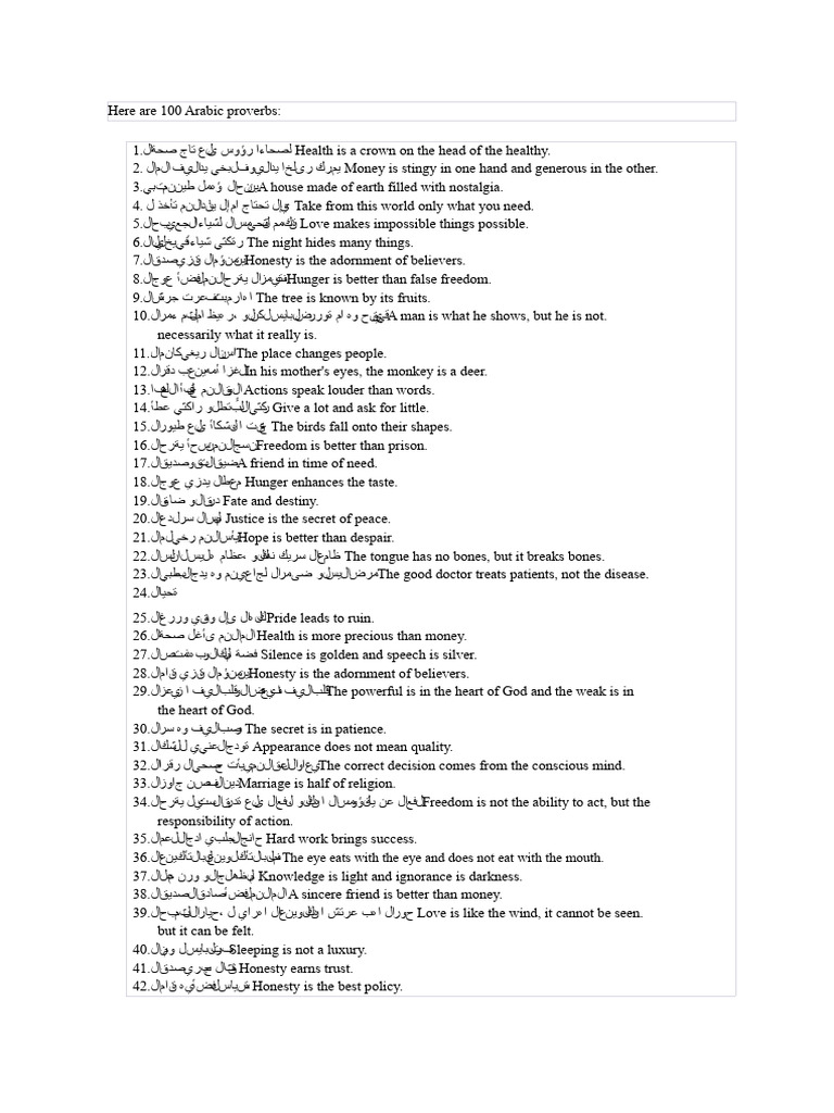 100 Insightful Arabic Proverbs | PDF