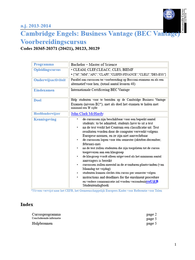 Cambridge English Business Vantage (BEC Vantage) Voorbereiding | PDF