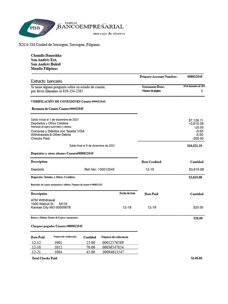 Extracto Bancario de Cuenta 12545 | PDF | Servicios financieros | Dinero