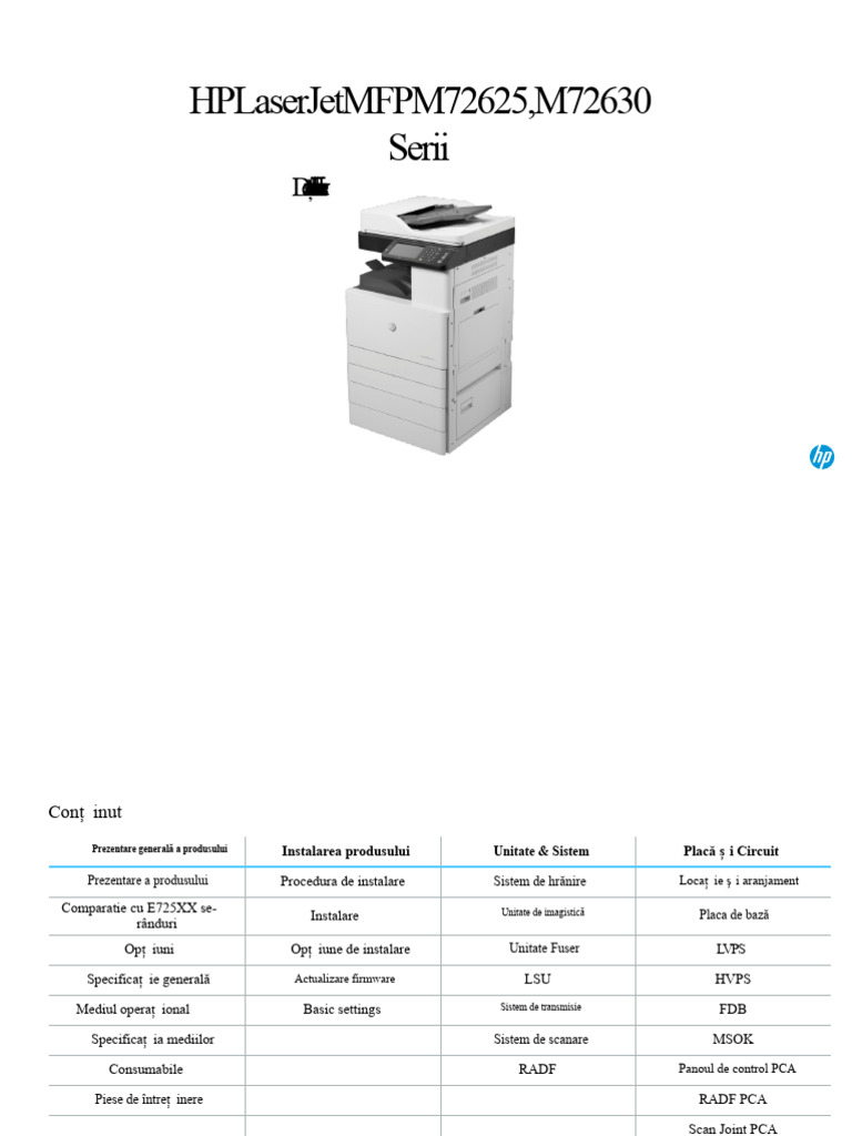 HP LaserJet MFP M72625-M72630 Seria Instruire Pentru Serviciu - V0.94 ...