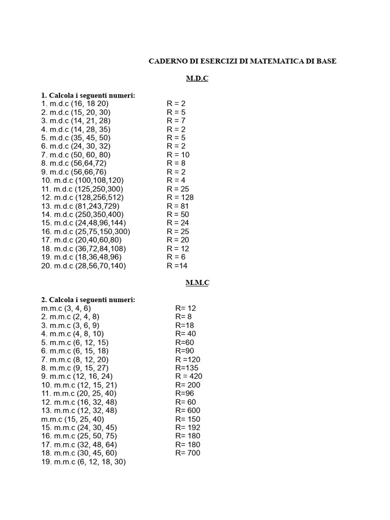Quaderno Di Esercizi Di Matematica Di Base | PDF