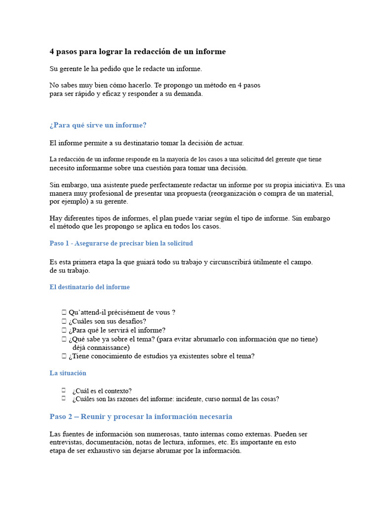 4 pasos para lograr la redacción de un informe | PDF