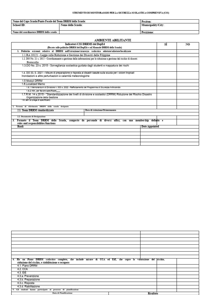 Strumento Di Monitoraggio DRRM-CSS Di DepEd-Batangas | PDF