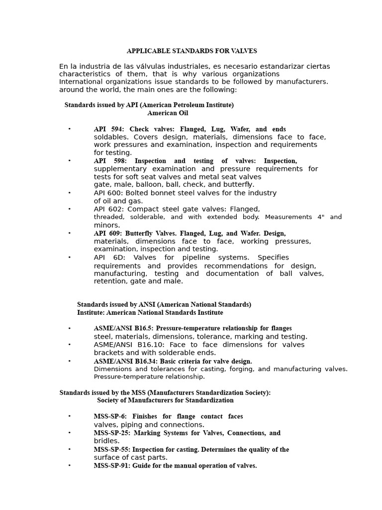 Valve Industry Standards Overview | PDF | Valve | Plumbing
