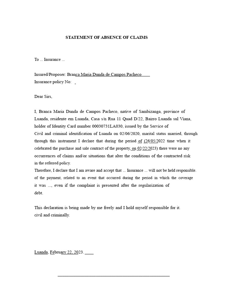 Declaration of Absence of Claims | PDF
